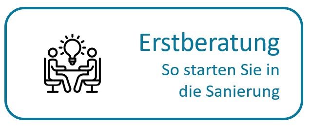 Erstberatung Erstberatung für Sanierung mit zwei Personen und einer Glühbirne im Hintergrund.